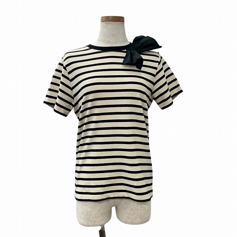 レッド ヴァレンティノ RED VALENTINO 美品 ビッグリボン ボーダー カットソー Tシャツ 半袖 XS 黒 ブラック 白 レッド ヴァレンティノ RED VALENTINO 美品 ビッグリボン