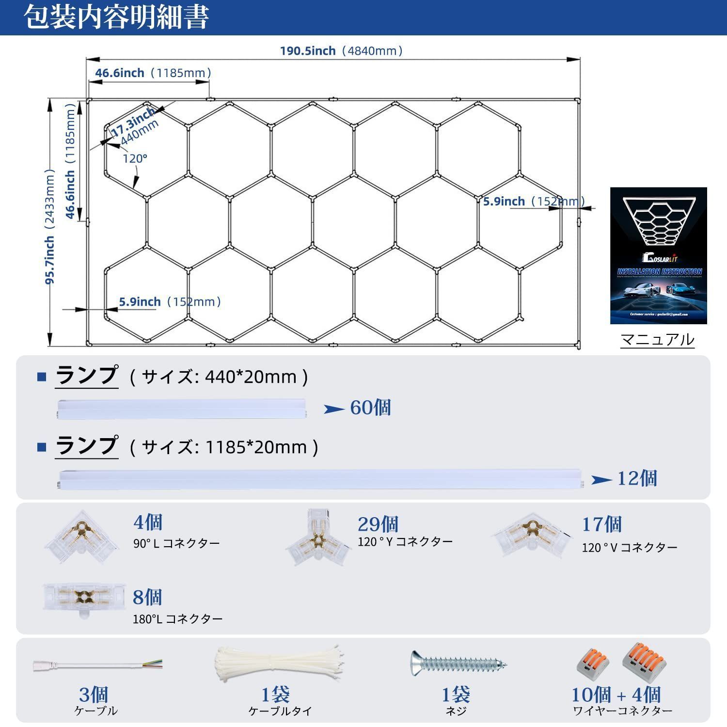 特価商品】60720LM 444W 6500K PCプラスチック製 ホワイトボーダー付き LEDショップライト IP54防水 天井用 AC 洗車室  100-240V 15個 (484*243cm) ガレージ用六角形LEDライト - メルカリ