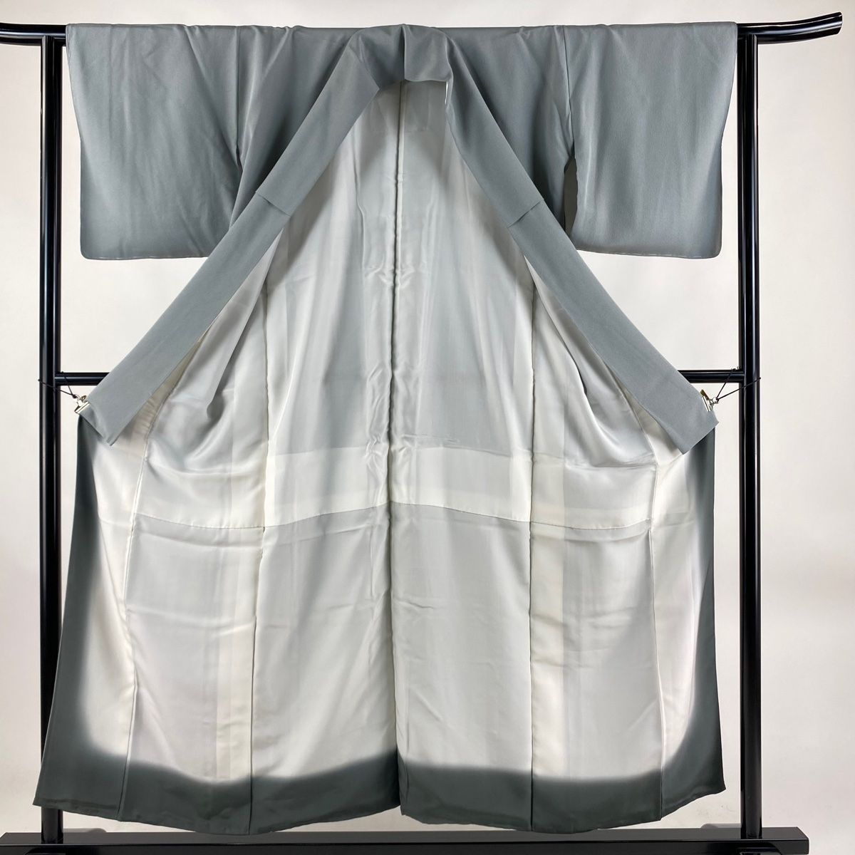 江戸小紋 身丈154cm 裄丈62cm S 袷 万筋 灰緑 正絹 美品 名品 【中古  