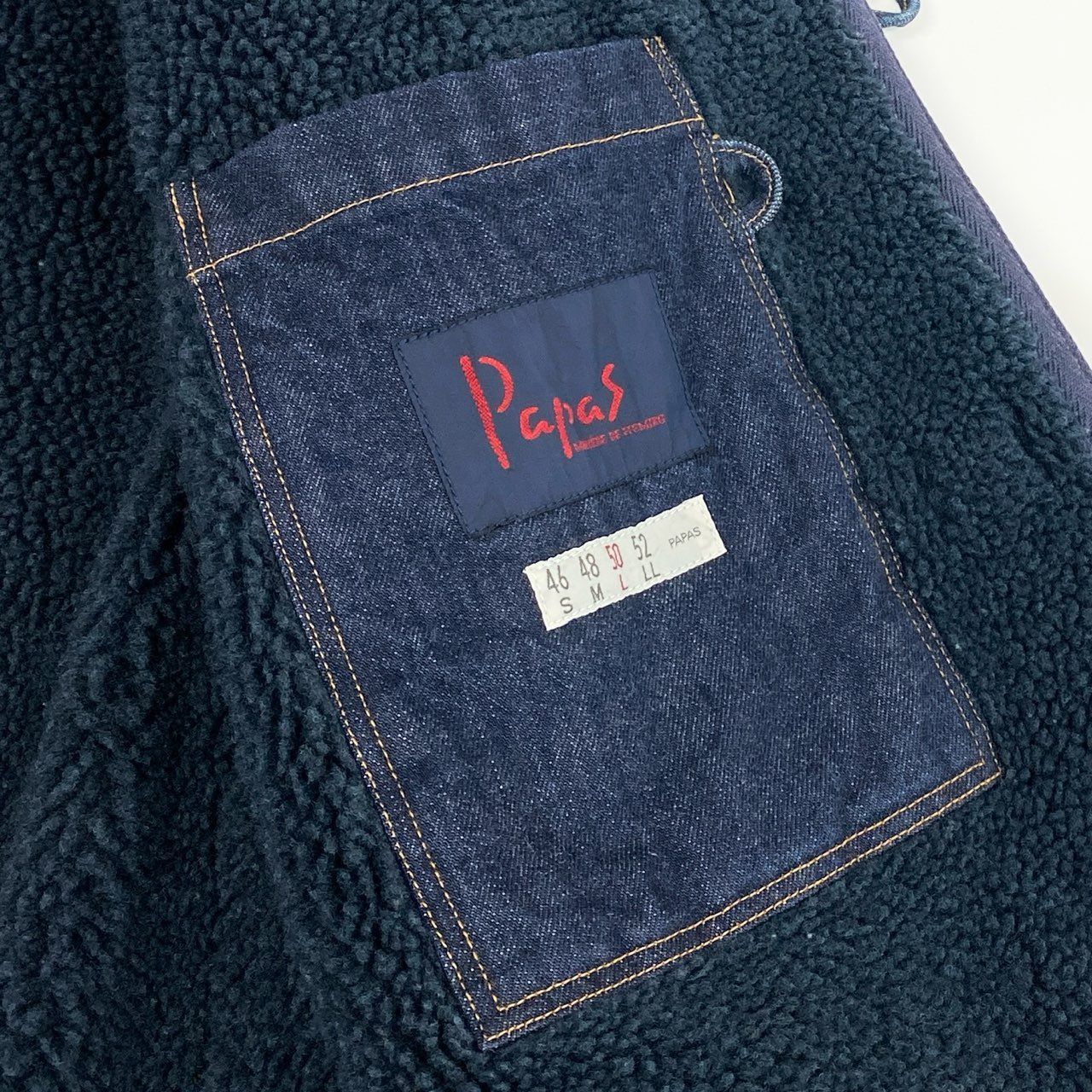17e7 Papas パパス デニム ダッフルコート ロゴ刺繍 トグルボタン 