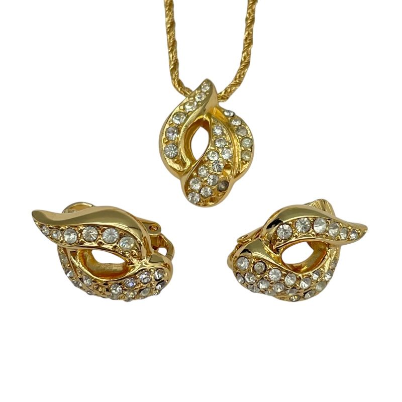 Christian Dior ネックレス イヤリング セット 極美品】Dior ラインストーン ネックレス イヤリングセット箱付き69
