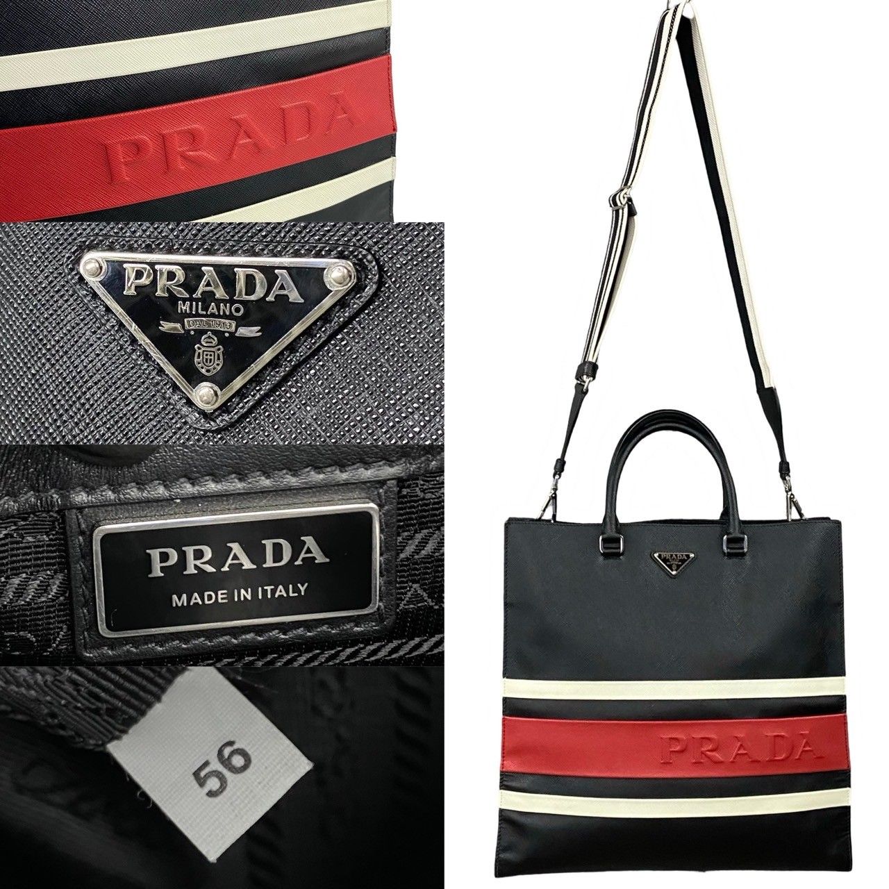 極 美品 PRADA プラダ 三角ロゴ 金具 サフィアーノ レザー 2way ショルダーバッグ トートバッグ ハンドバッグ ブラック メンズ  41133 - メルカリ