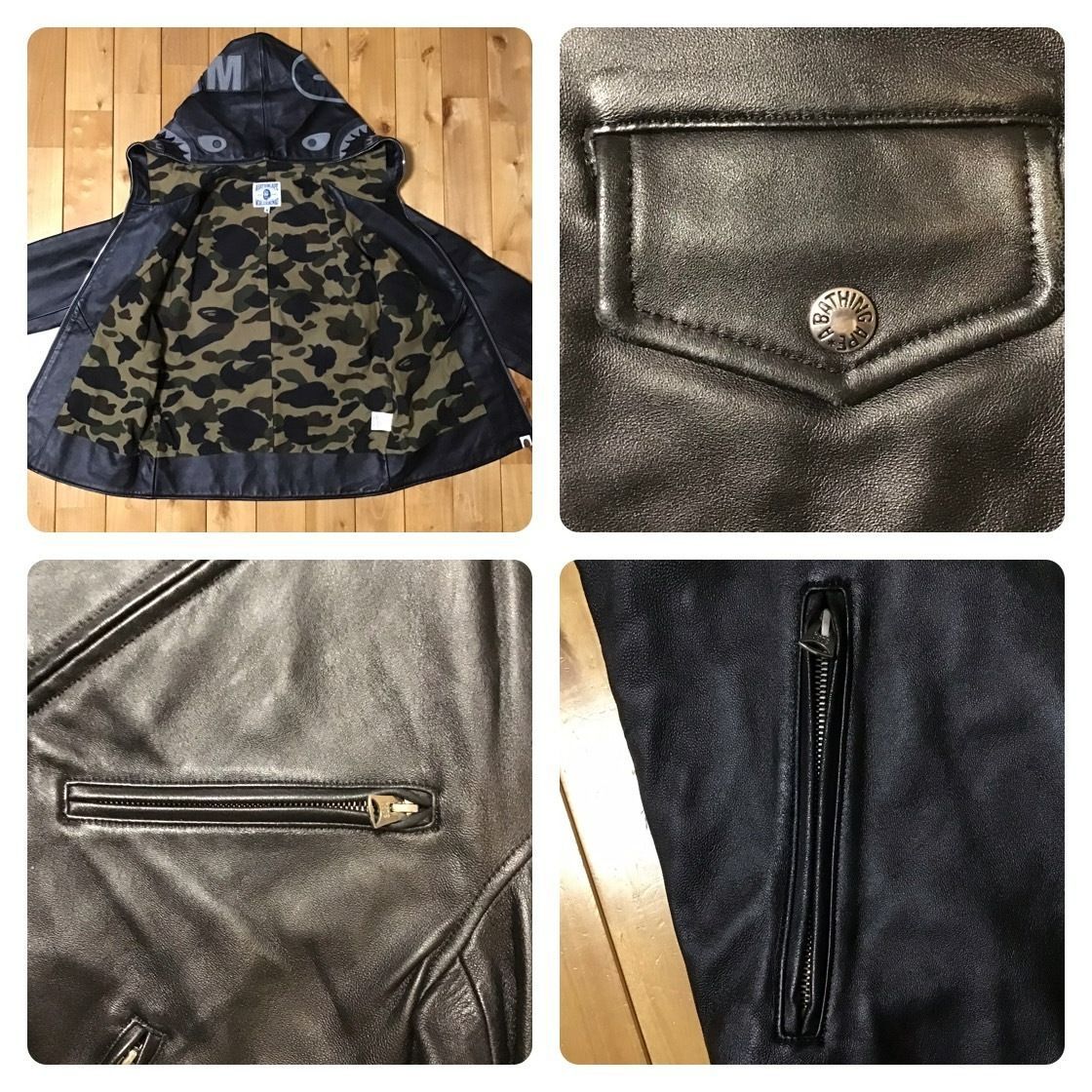 シープスキン レザー シャーク パーカー ライダース ジャケット M