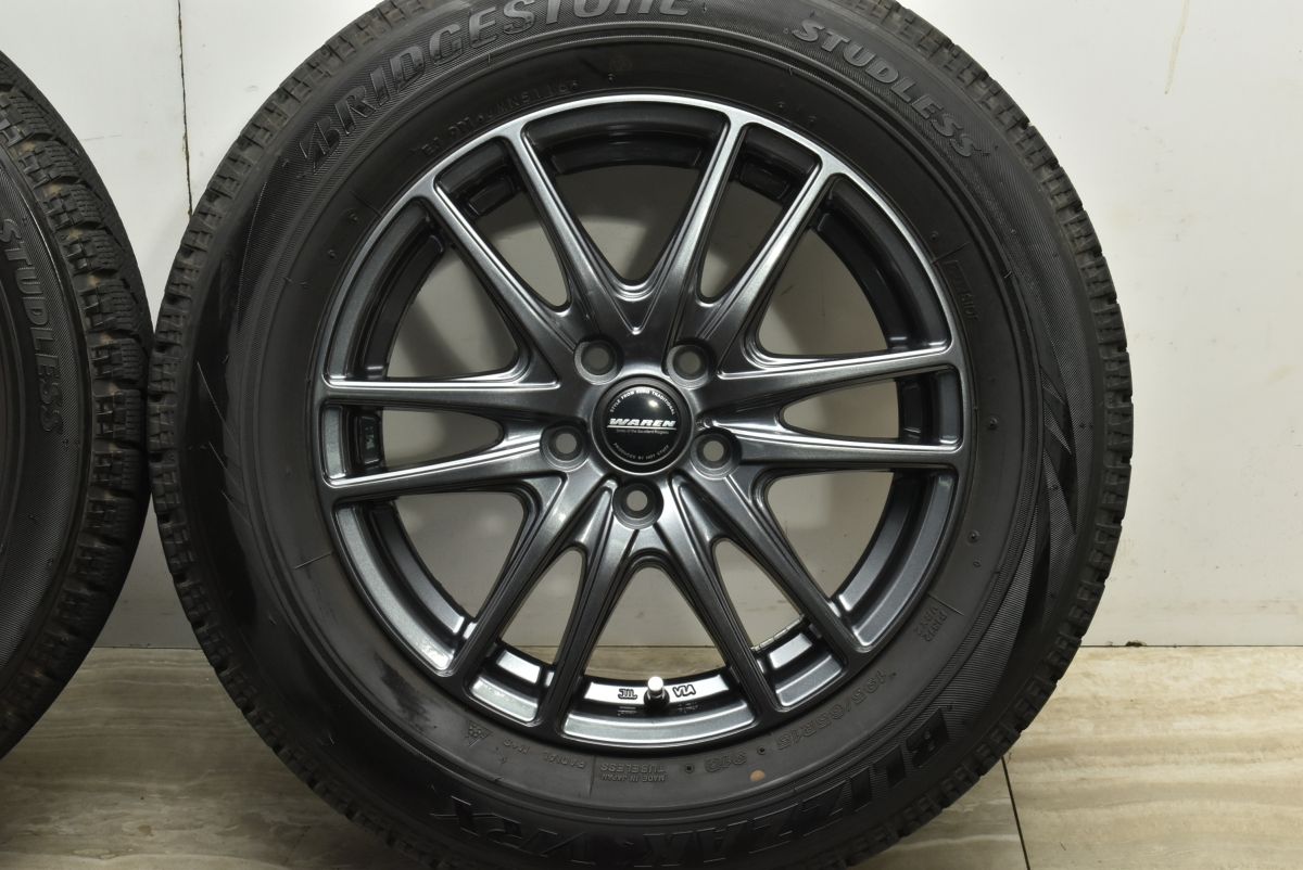 【美品】WAREN 15in 6J +48 PCD100 ブリヂストン ブリザック VRX 195/65R15 プリウス カローラツーリング/スポーツ インプレッサ 送料無料