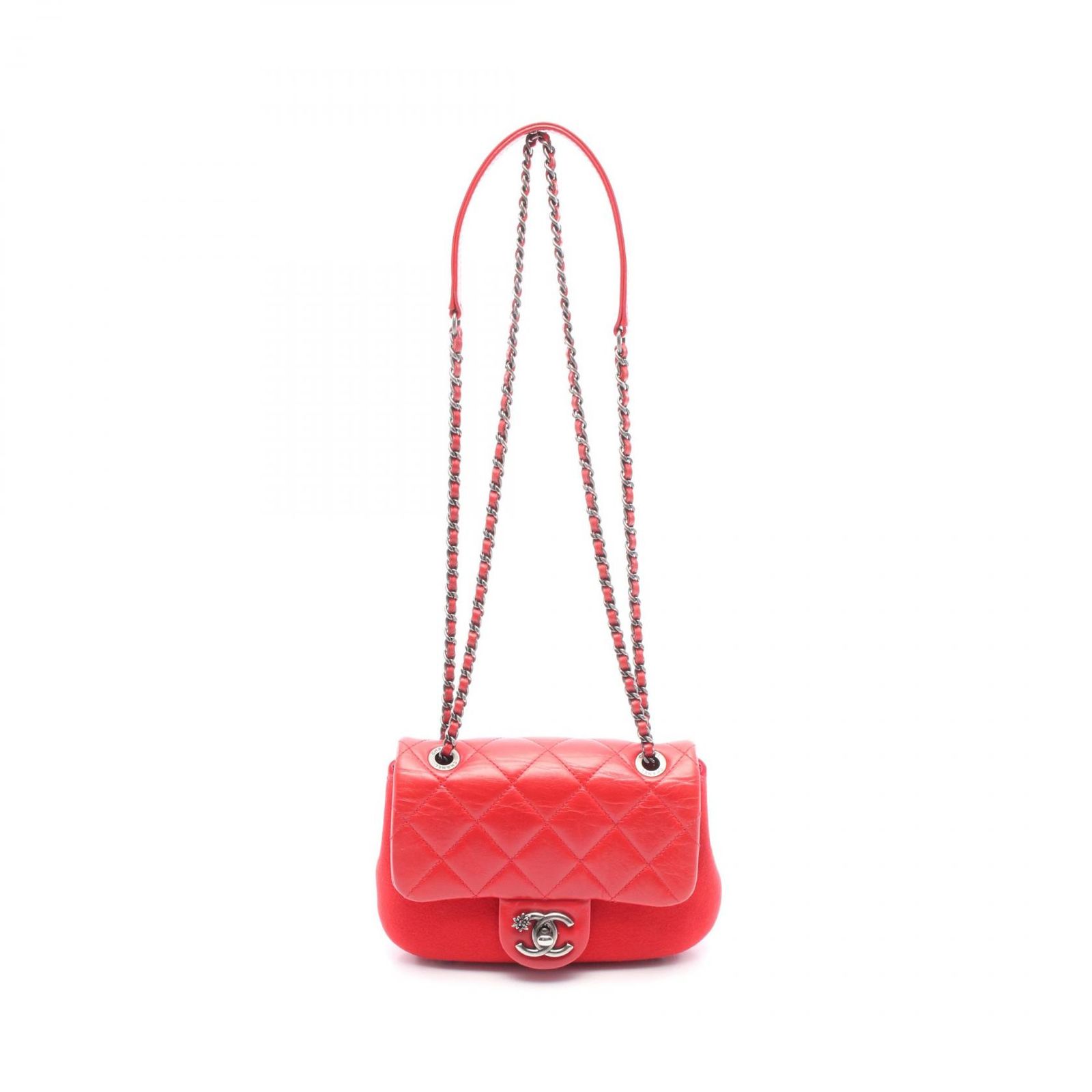 シャネル CHANEL ショルダーバッグ マトラッセ レッド レザー ミニマトラッセ チェーンショルダー レディース Used A