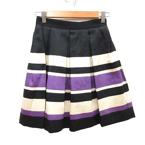 ミリー milly プリーツスカート タック ミニ ボーダー 切替 0 黒  