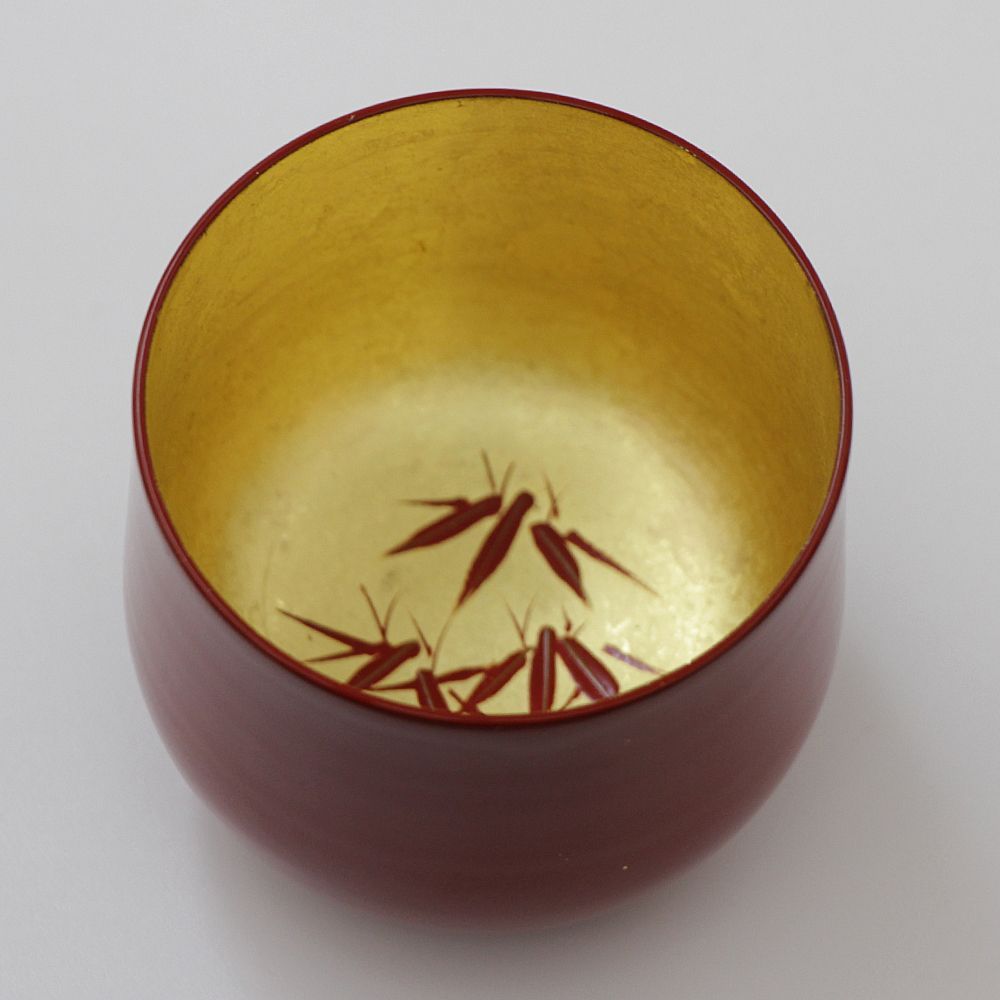 山中漆器 松茸盃セット 金箔工芸品 松竹梅鶴亀 ビンテージ