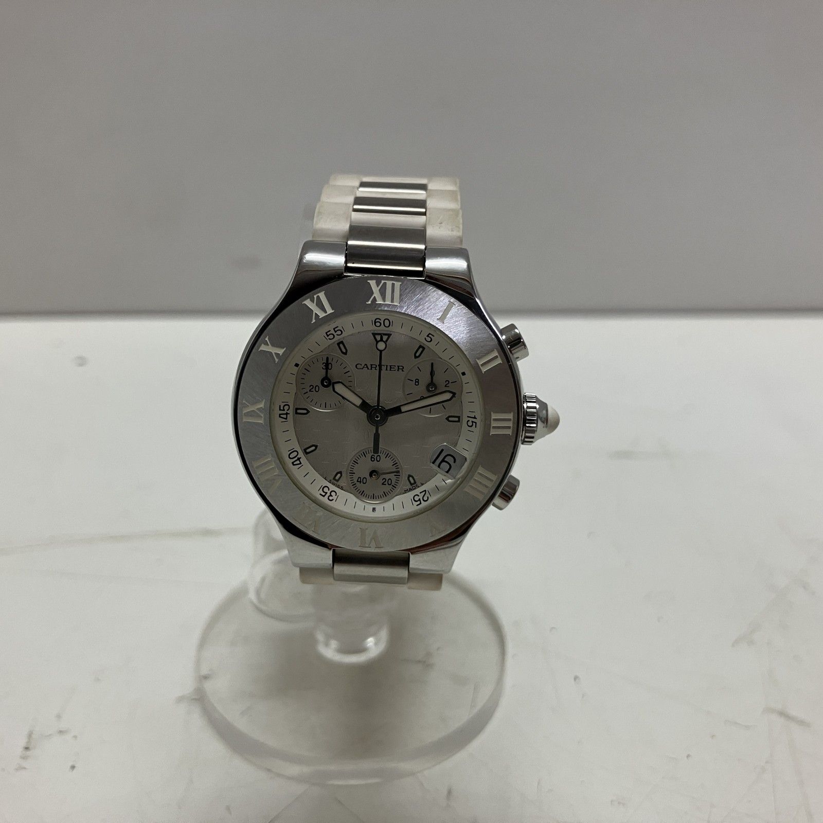 ◆ ジャンク品 CARTIER カルティエ 腕時計 ケースなし クロノグラフ マスト21 クロノスカフ chronoscaph ラバーバンド 不動品 W10184U2 現状品 0.1kg