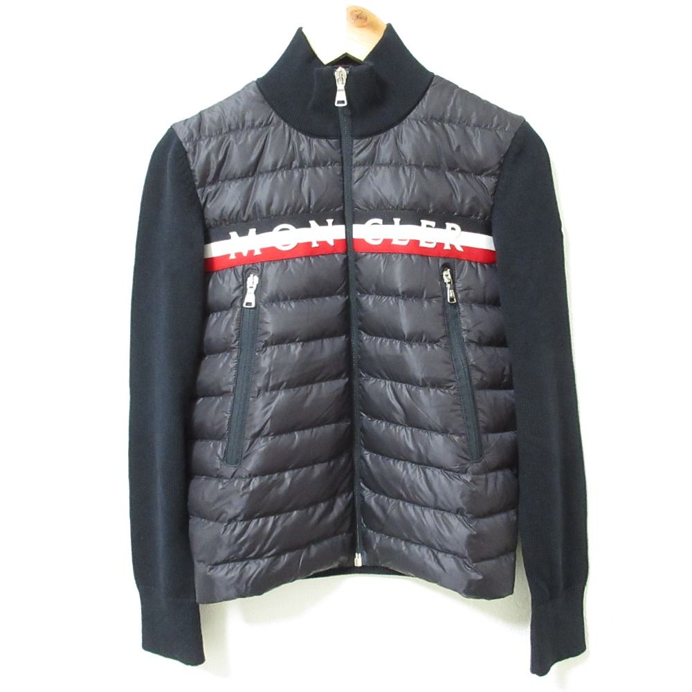 21SS MONCLER モンクレール キッズ ロゴ刺繍 ニット切替 ダウンジャケット 12A ネイビー キッズ 古着