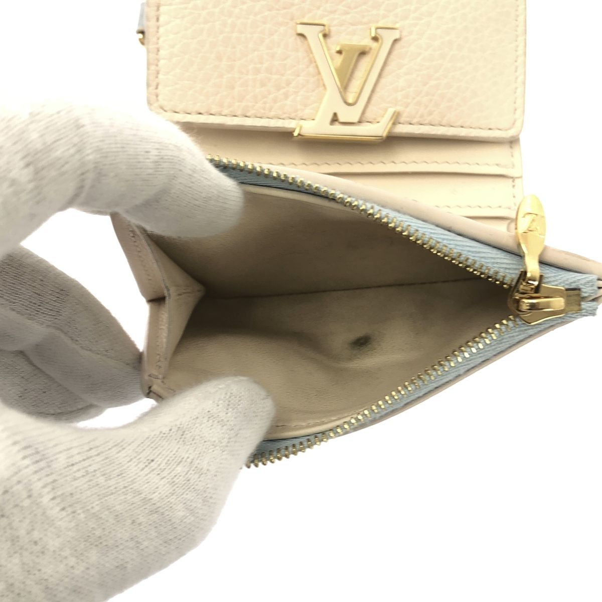  Louis Vuitton ルイヴィトン M 11446 ポルトフォイユ カプシーヌ XS レザー ロゴ コンパクト ウォレット 財布 ブルー ピンク レディース その他 折り財布