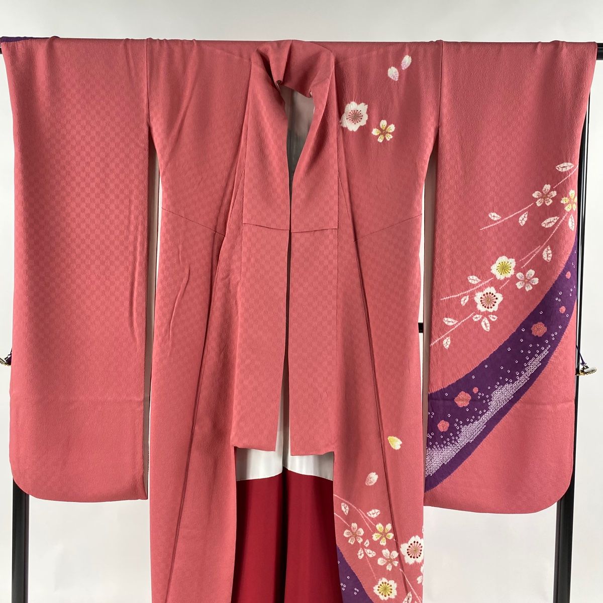 振袖 身丈165.5cm 裄丈69cm L 袷 袋帯フルセット 桜 梅 刺繍 絞り  
