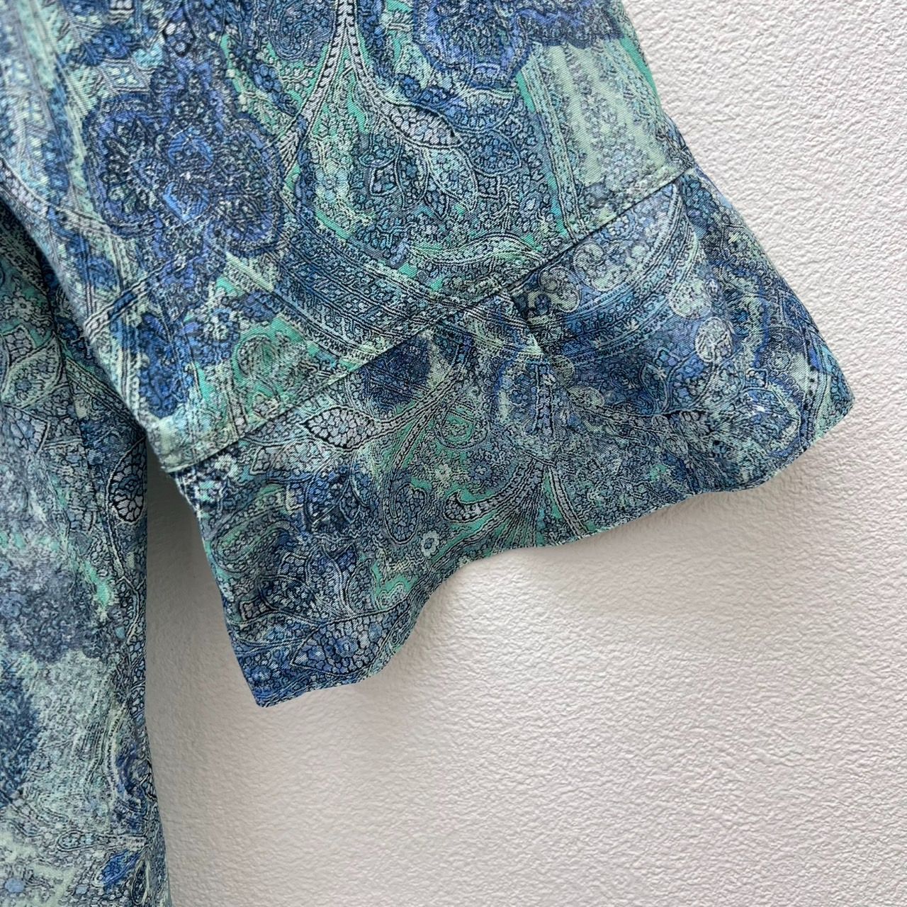 Leilian レリアン 薄手 ブラウス 七分袖 グリーン×ブルー系 13号 