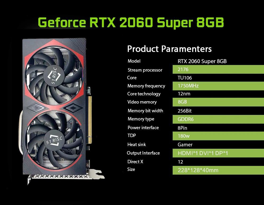 GeForce RTX2060 Super 8GB GDDR6 PCIE16ビデオカード、RTX2060 6G for