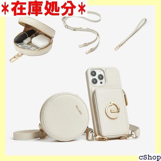 iphone 14 pro max用ケースカード収納 2点セット ミニポーチ付き イヤホン＆アクセサリー-小銭入れ RFIDブロッキング 丸財布 コ アイフォン14Promax手帳型ケースストラップ付き あいふぉん14promaxケースリ チ ホワイト 875