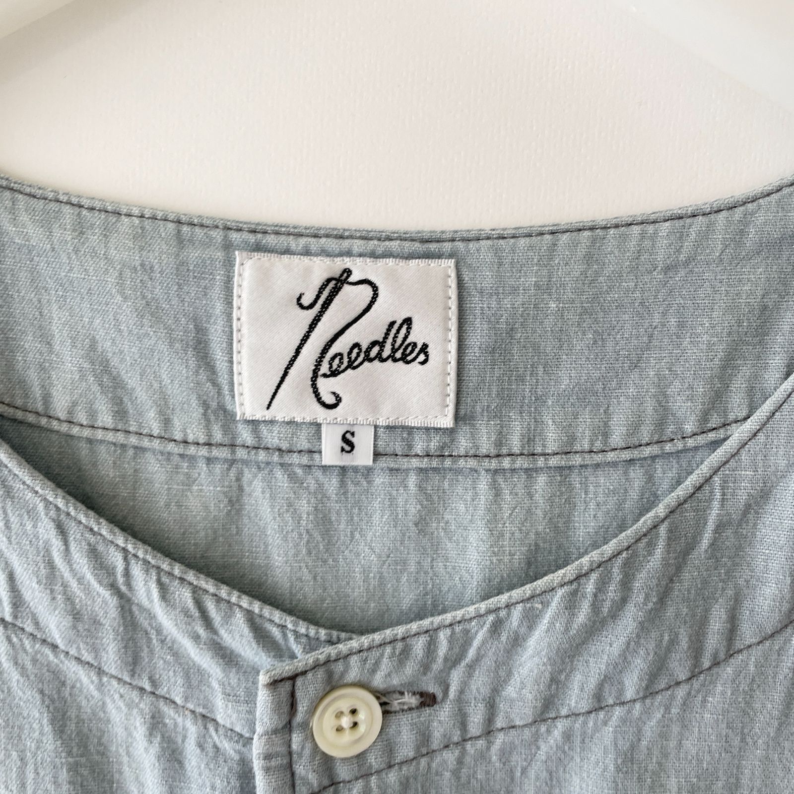 NEEDLES size/S (k) ニードルズ ノースリーブ シャツ ベスト タンクトップ コットンリネン アイスブルー ネペンテス 日本製 JAPAN shirt