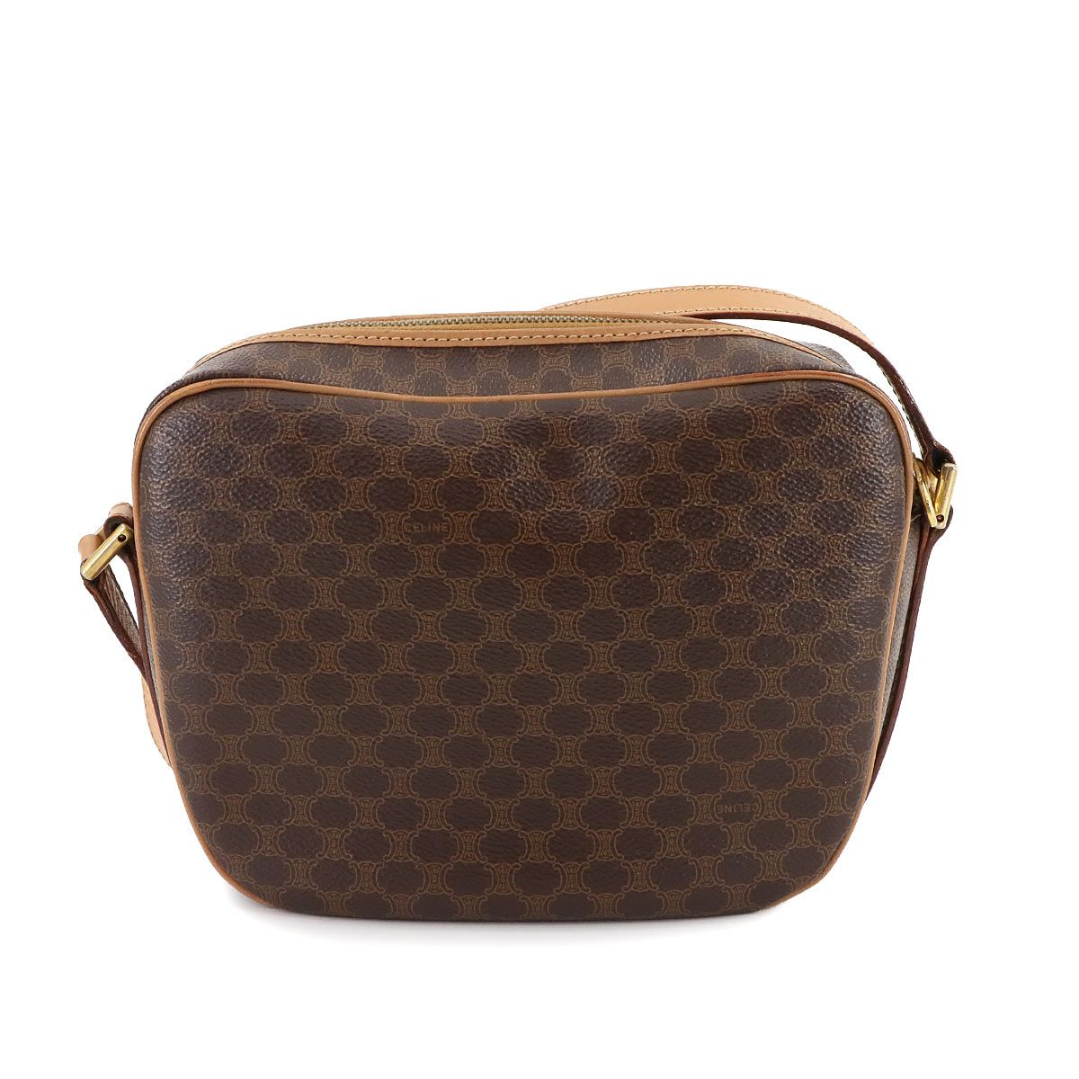 【美品】セリーヌ　ショルダーバッグ　レザー　PVC ゴールド金具　マカダム　濃茶 CELINE - 美品 セリーヌ CELINE マカダム ショルダー バッグ PVC