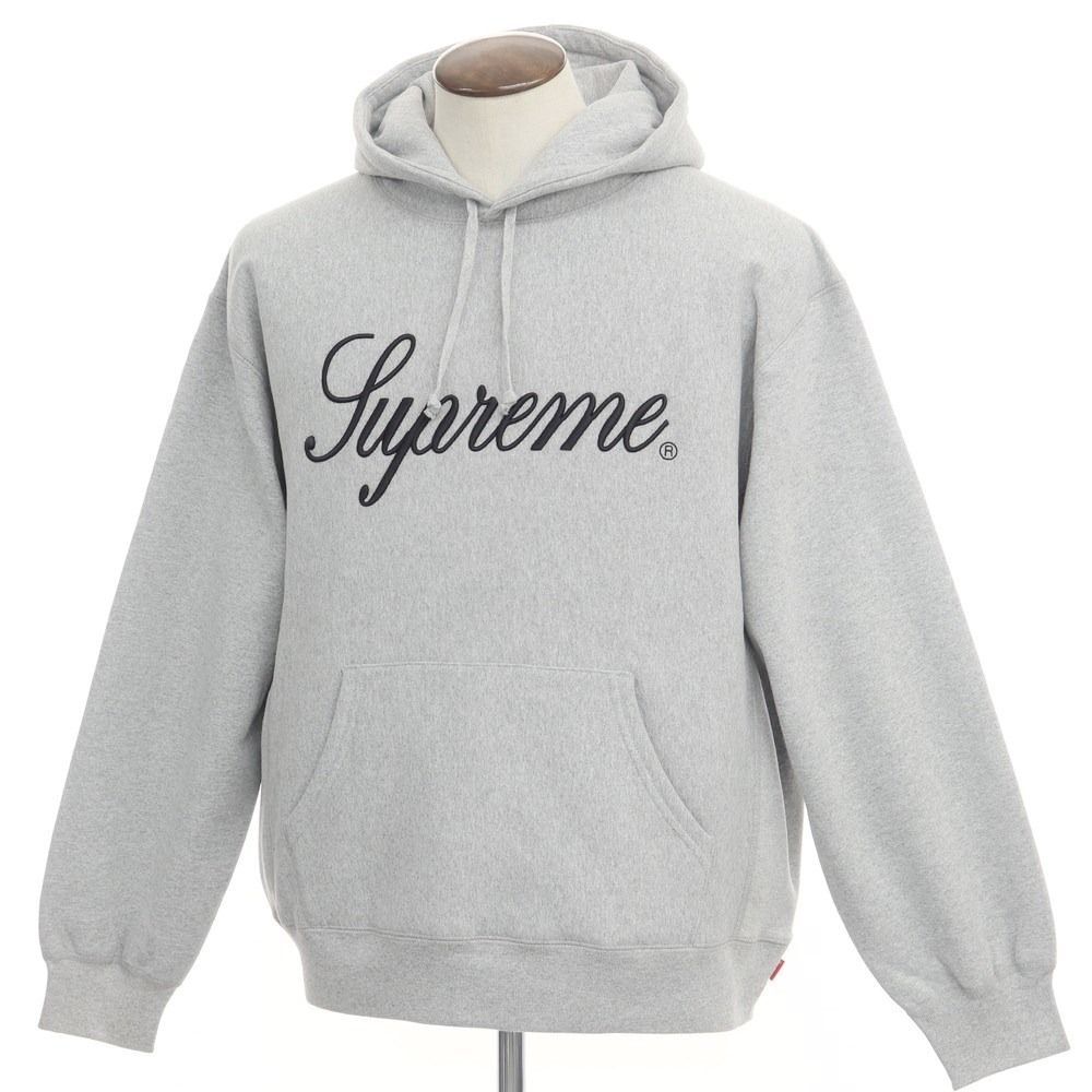 【中古】シュプリーム Supreme 2023年秋冬 Raised Script Hooded Sweatshirt プルオーバー スウェットパーカー  ライトグレー【サイズL】【メンズ】