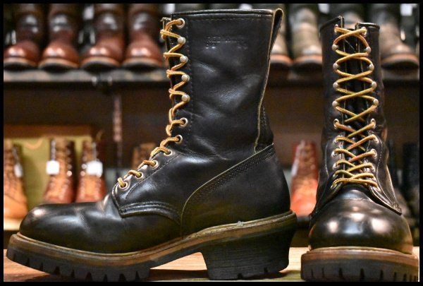 7D PT91 93年09月刻印 レッドウィング 2218 ロガー 黒 ブラッククローム スチールトゥ 編み上げ ブーツ redwing HOPESMORE FI306