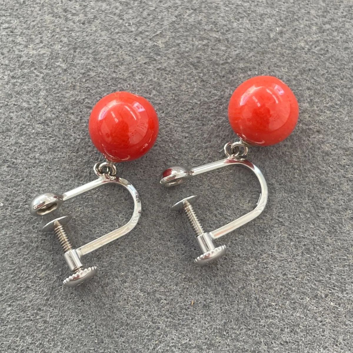 D アクセ サンゴ イヤリング アクセサリー ハンドメイド パーツ取り 冠婚葬祭