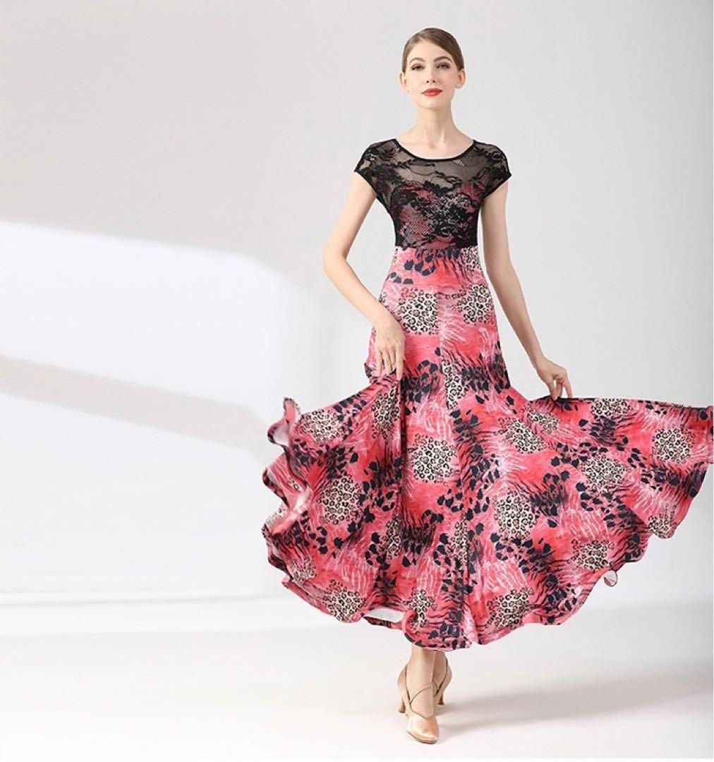 花柄✦スタンダードドレス♪ワンピース練習着☆発表会、デモ、ダンスパーティにも 花柄?スタンダードドレス♪ワンピース練習着☆発表会、デモ、ダンス