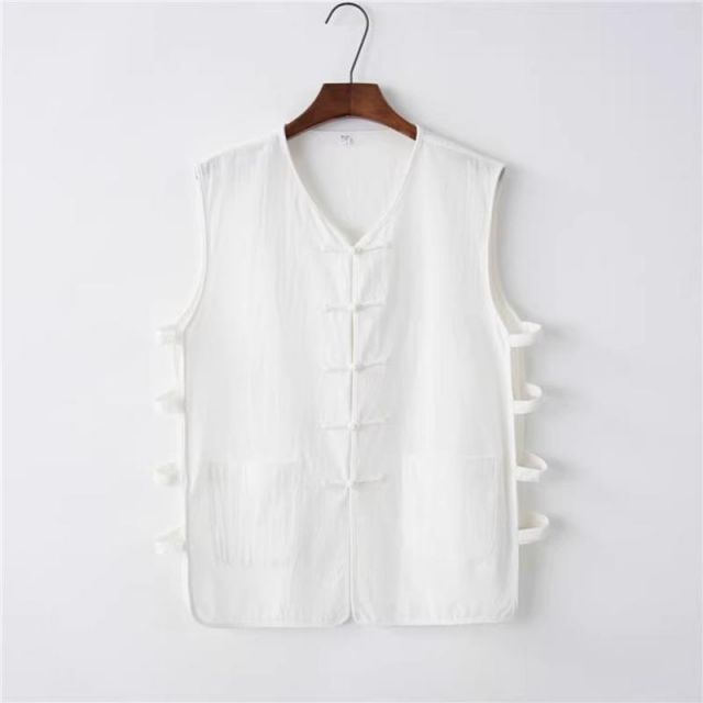 種類48：2XL/D：黒  メンズ ファッション 服 男性用 オシャレ シンプル 大人 かっこいい 大きいサイズ ストリート 紳士服 リネン ベスト レトロ トップス 夏 薄手 綿麻 Vネックカーディガン