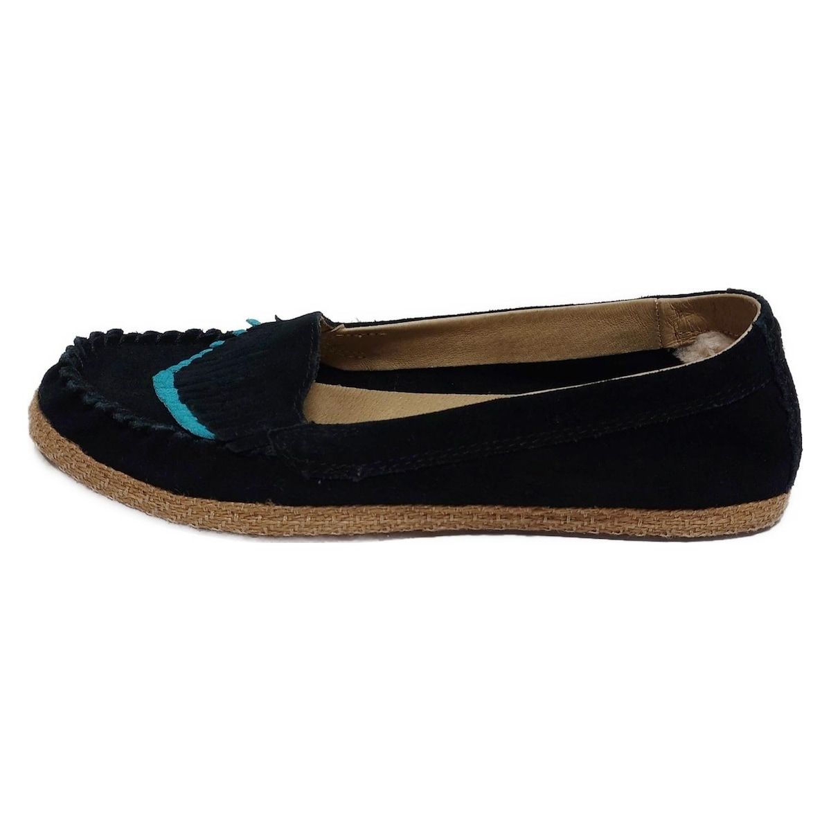 UGG アグ フラットシューズ 23.5 レディース シリ SHIRI 1016662 黒×ターコイズブルー フリンジ|エスパドリーユ