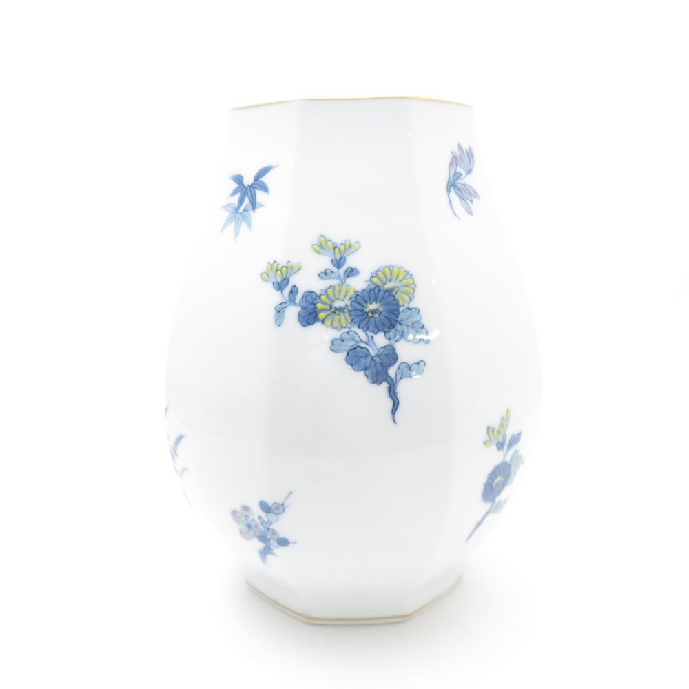大倉陶園 四君子 八角 花瓶 花器 フラワーベース 豪華 OKURA 大倉陶園 四君子の図 花瓶 八角 花びん フラワーベース
