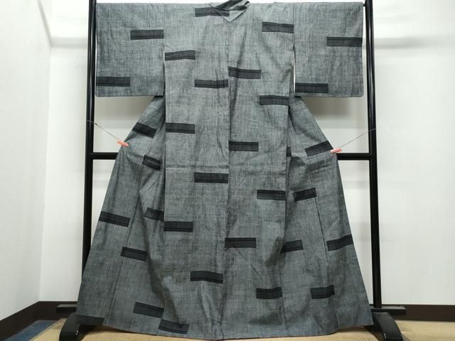 平和屋着物○上質な紬 80亀甲 舞葉シルエット 正絹 逸品 CAAR8180vf