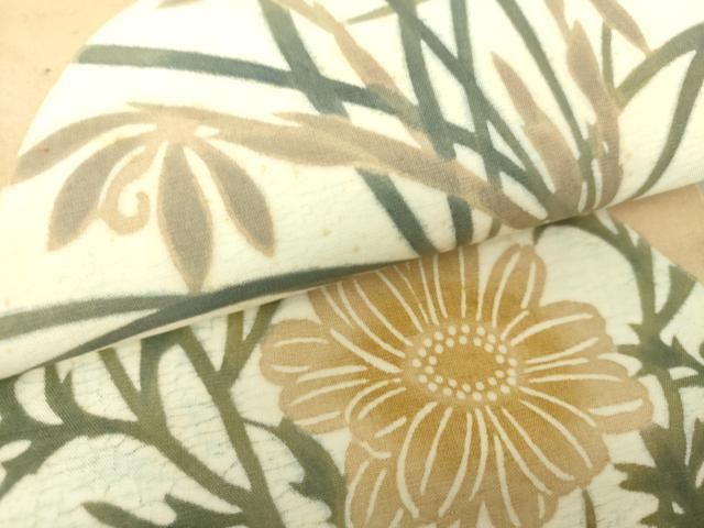 平和屋着物○九寸名古屋帯 紬地 作家物 手描き 地紙花文 正絹 逸品  