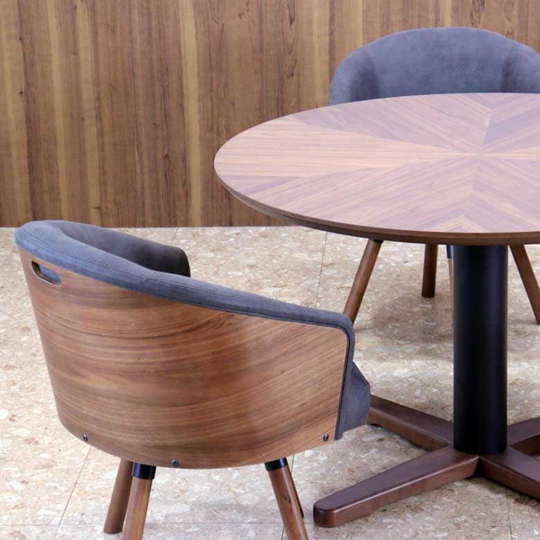 110cm ダイニング4点セット 回転チェア レトロモダン ウォールナット