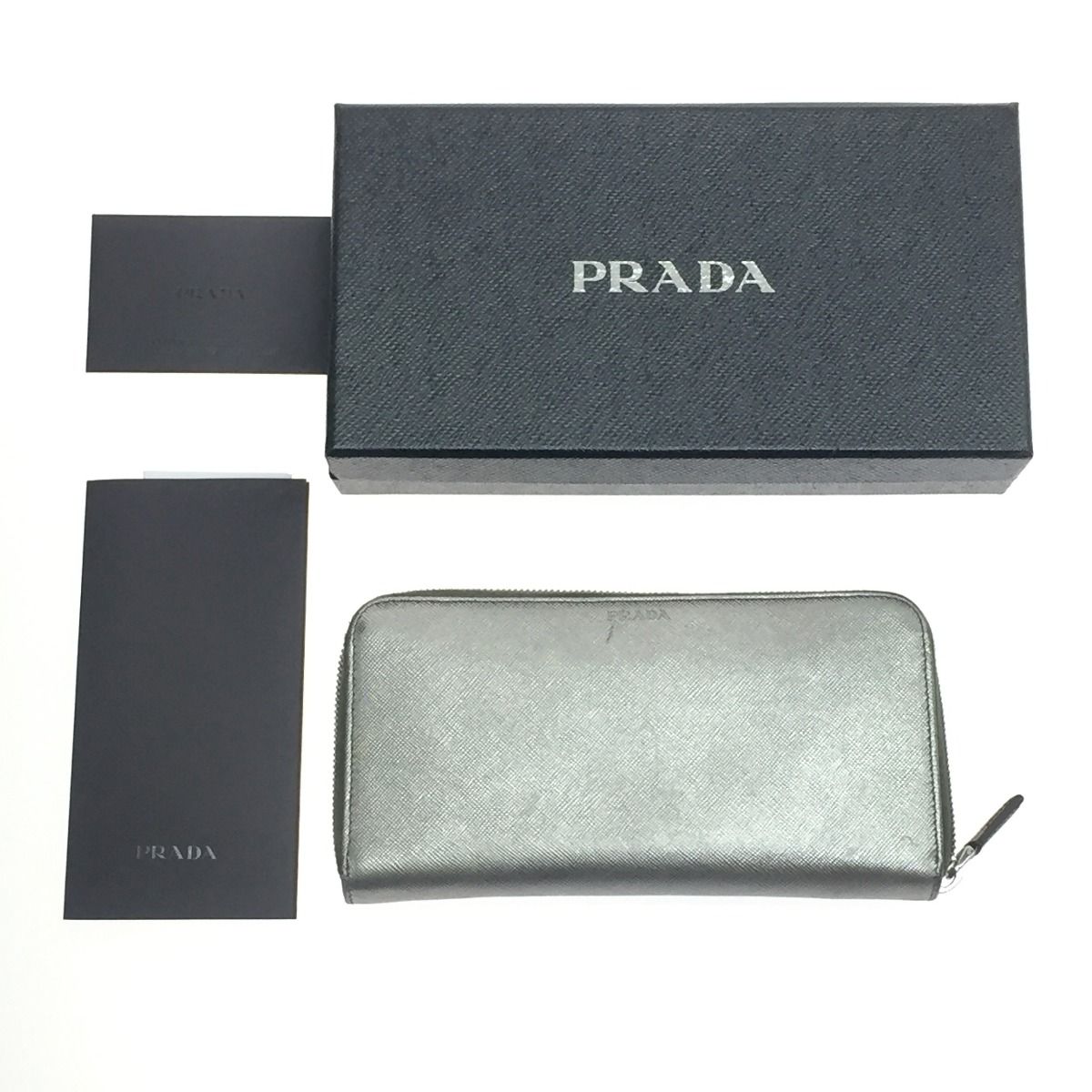 PRADA プラダ ラウンドジップ長財布 シルバー-