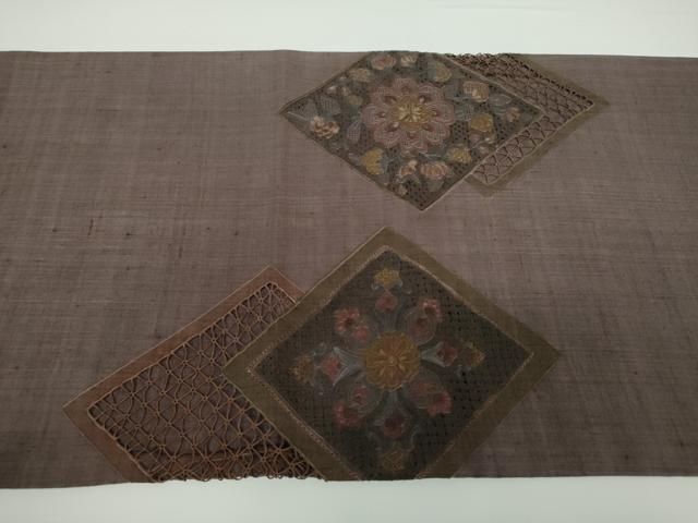 平和屋着物●中国三大刺繍　スワトウ相良刺繍　汕頭相良刺繍　総刺繍　太鼓柄袋帯　紬地　花菱文　正絹　逸品　DAAV6950ps 平和屋着物○中国三大刺繍 スワトウ相良刺繍 汕頭相良刺繍 総刺繍 太鼓