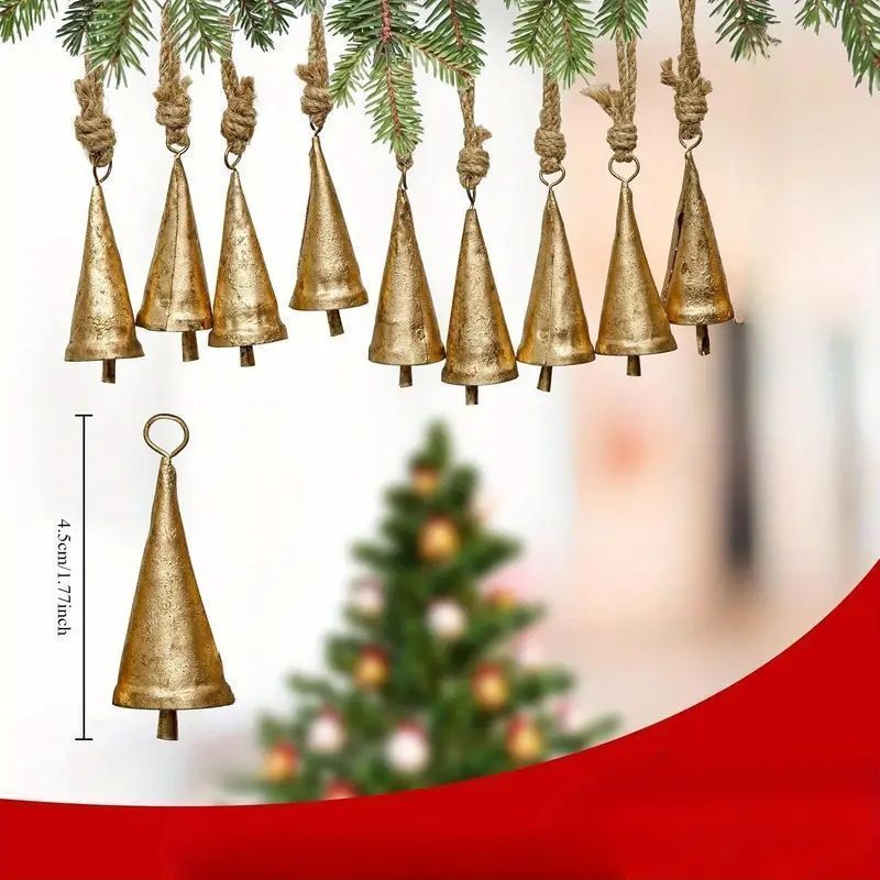 真鍮製ヴィンテージクリスマスベルセット - 吊りロープ付き、祝祭の