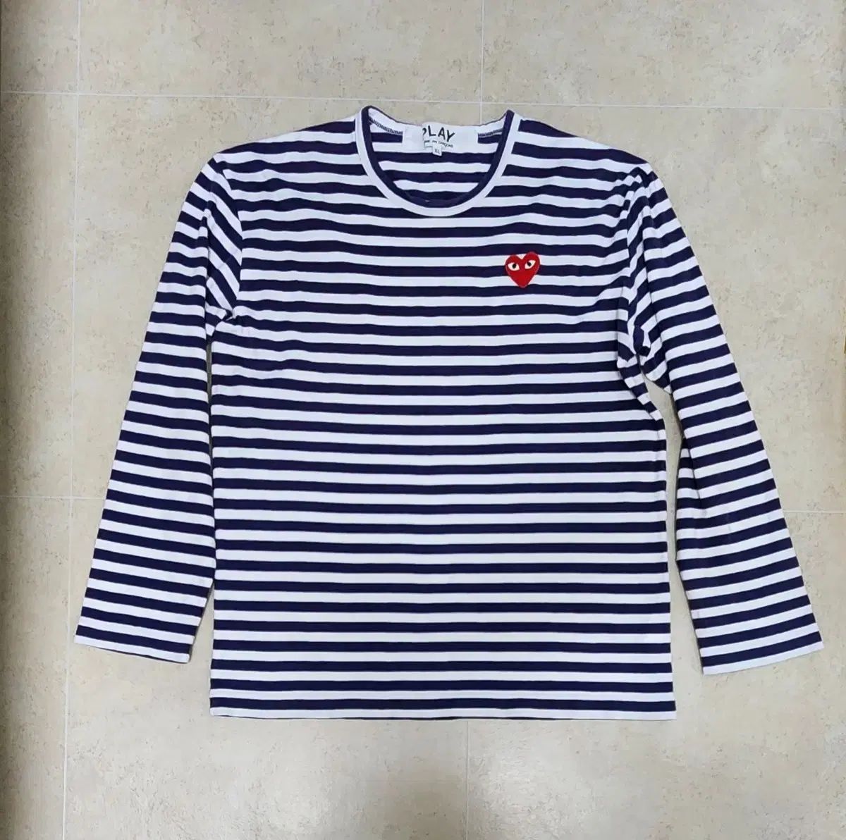 COMME des GARCONS コム デ ギャルソン ストライプ 長袖 レッドワッペン XL