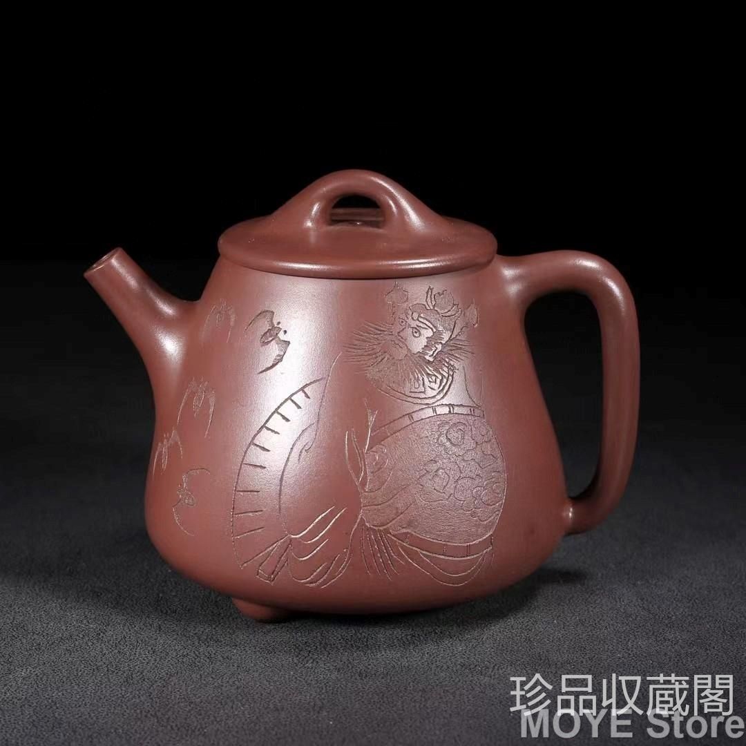 中国古美術 高石瓢紫砂壺 盖款 景洲紋 底款 南山樵 原鉱 清水泥急須 茶壺