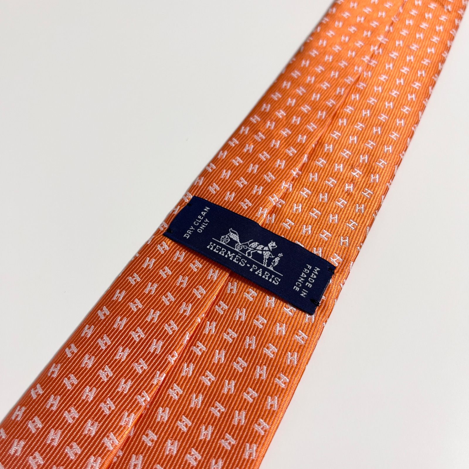 美品 HERMES エルメス ネクタイ シルク100% オレンジ H柄 254
