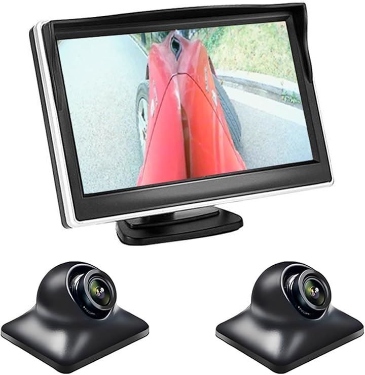 Thumbnail of Antion 5-inch Monitor with 2 Side Camera Set AHD IPS LCD Monitor, Blind Spot Confirmation for Left and Right Sides, Wide Angle 120°, 360-degree Rotation, Car Camera with Recording Function, Night Vision, Easy Wiring, Parking Assist System for Beginners, 12V, Japanese Instruction Manual (Silver)