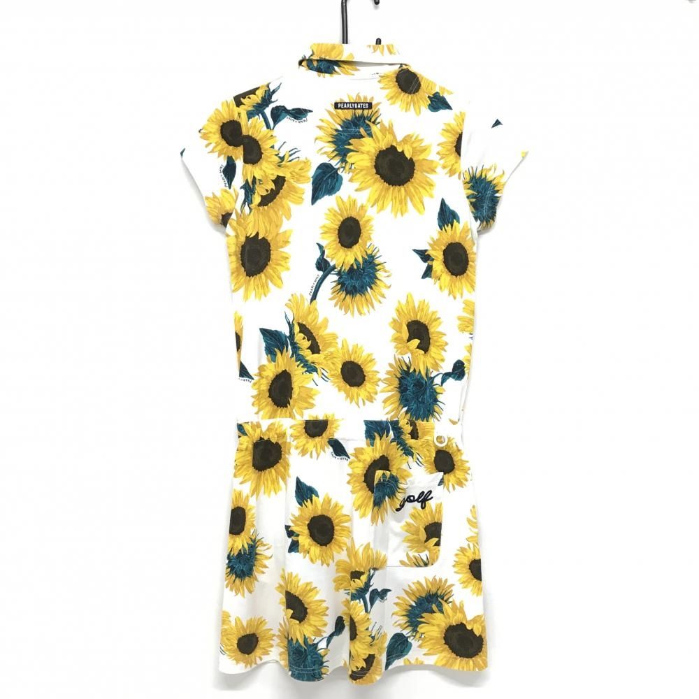 パーリーゲイツ 半袖ポロワンピース 白×イエロー ひまわり総柄 レディース 0 S ゴルフウェア PEARLY GATES