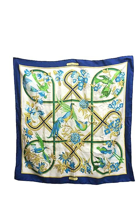 中古】HERMES エルメス 小物 カレ90 Caraibes カリブ鳥 花