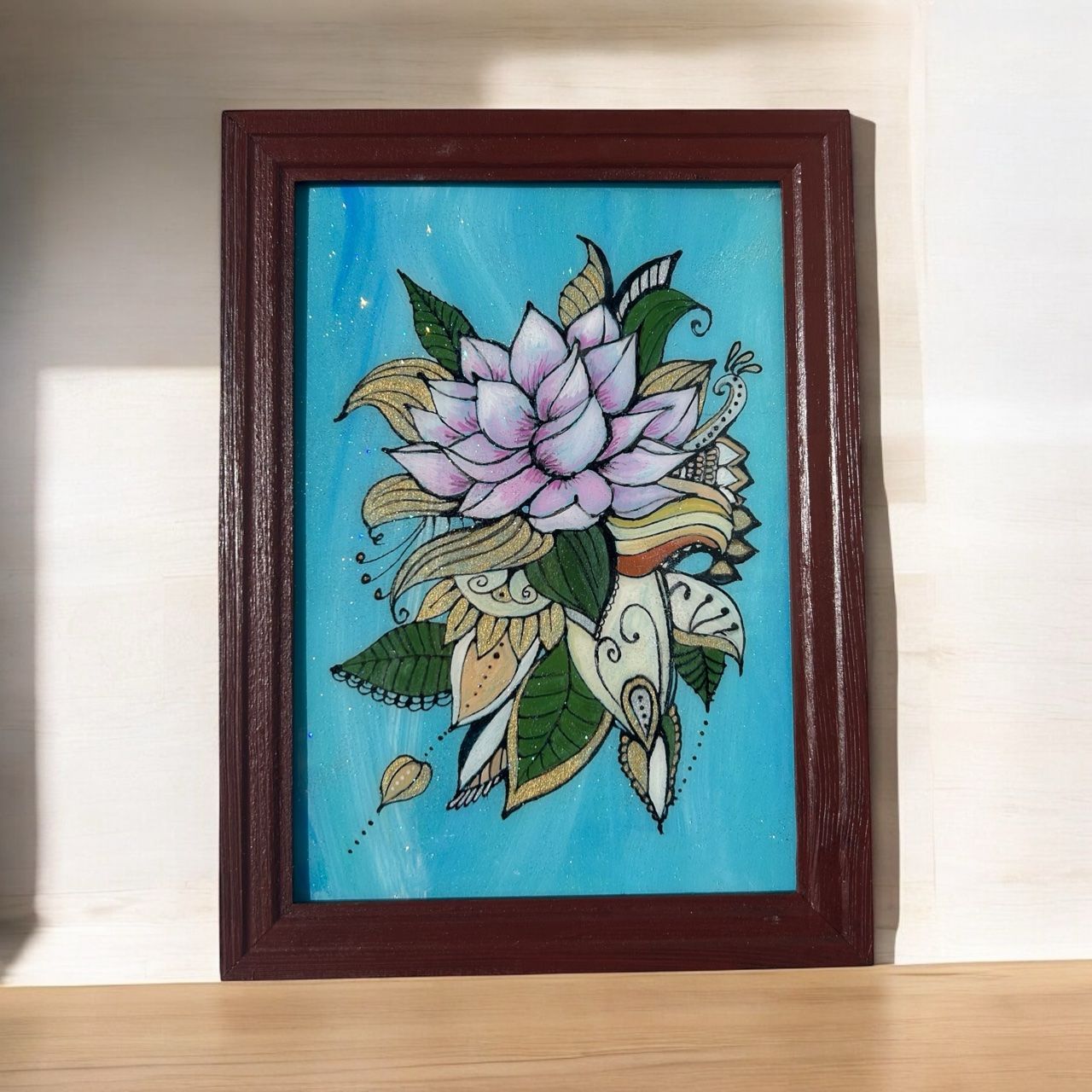 【原画販売】ロータス・蓮の絵レジン｜A5サイズインテリアアート（RO-３）
