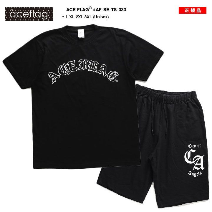 ACE FLAG 上下セット 半袖 Tシャツ ハーフパンツ 上下 メンズ 黒