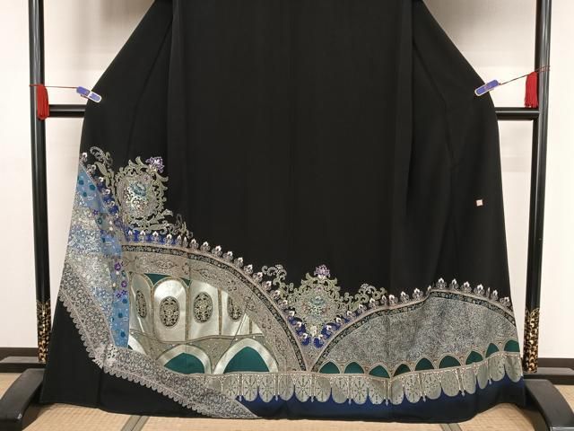 平和屋着物○豪華黒留袖 作家物 泰常 更紗花文 銀彩 正絹 逸品