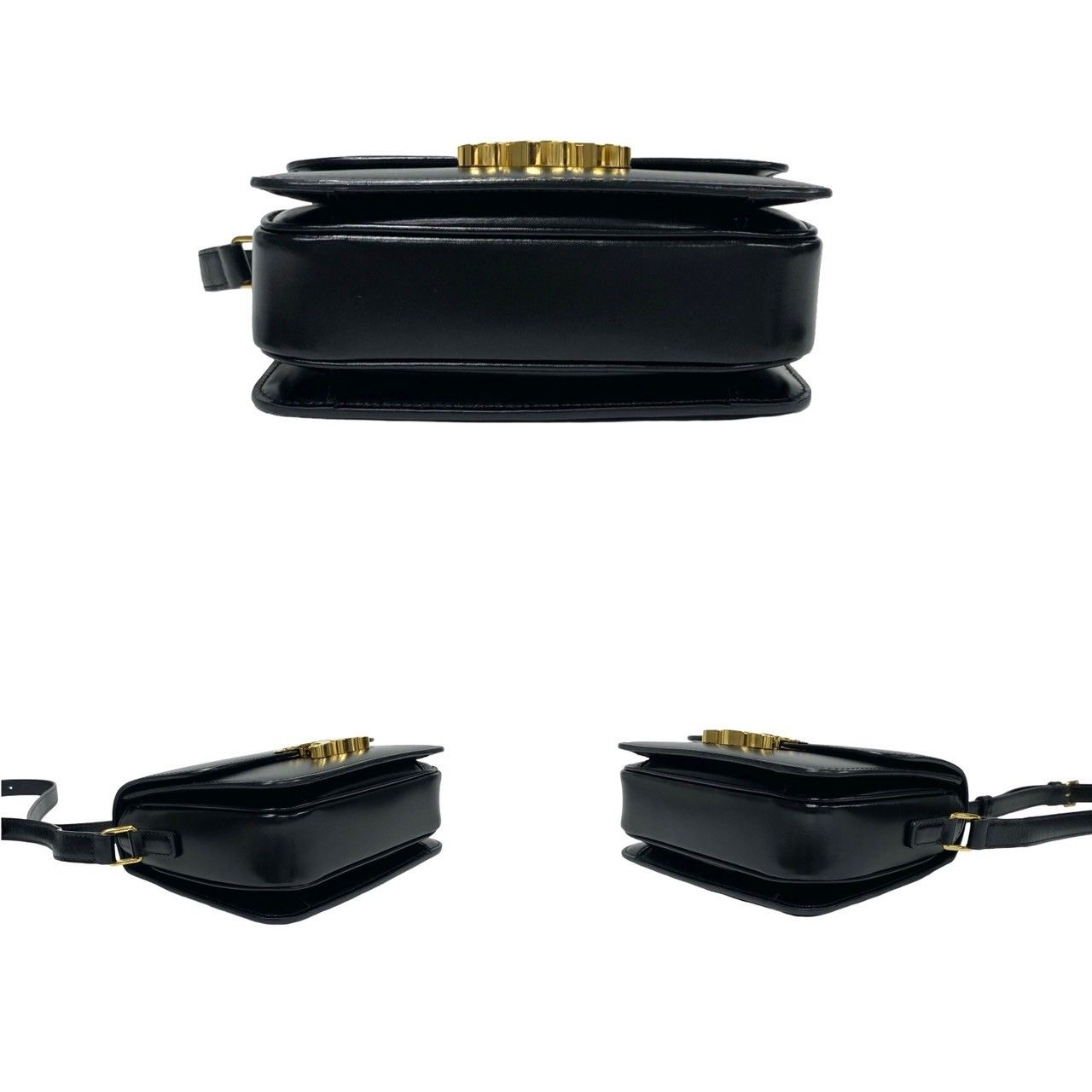 セリーヌ トリオンフ ロゴ 金具　レザー ショルダーバッグ ポシェット　ブラック セリーヌ トリオンフ ロゴ 金具 レザー ショルダーバッグ ポシェット