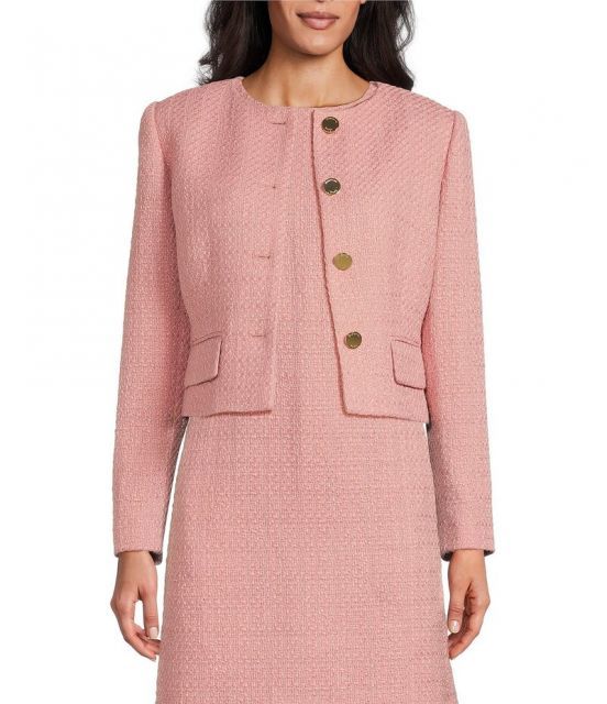 【送料無料】 プレストンアンドヨーク レディース コート アウター Margaret Tweed Round Neckline Long Sleeve Jacket Rose