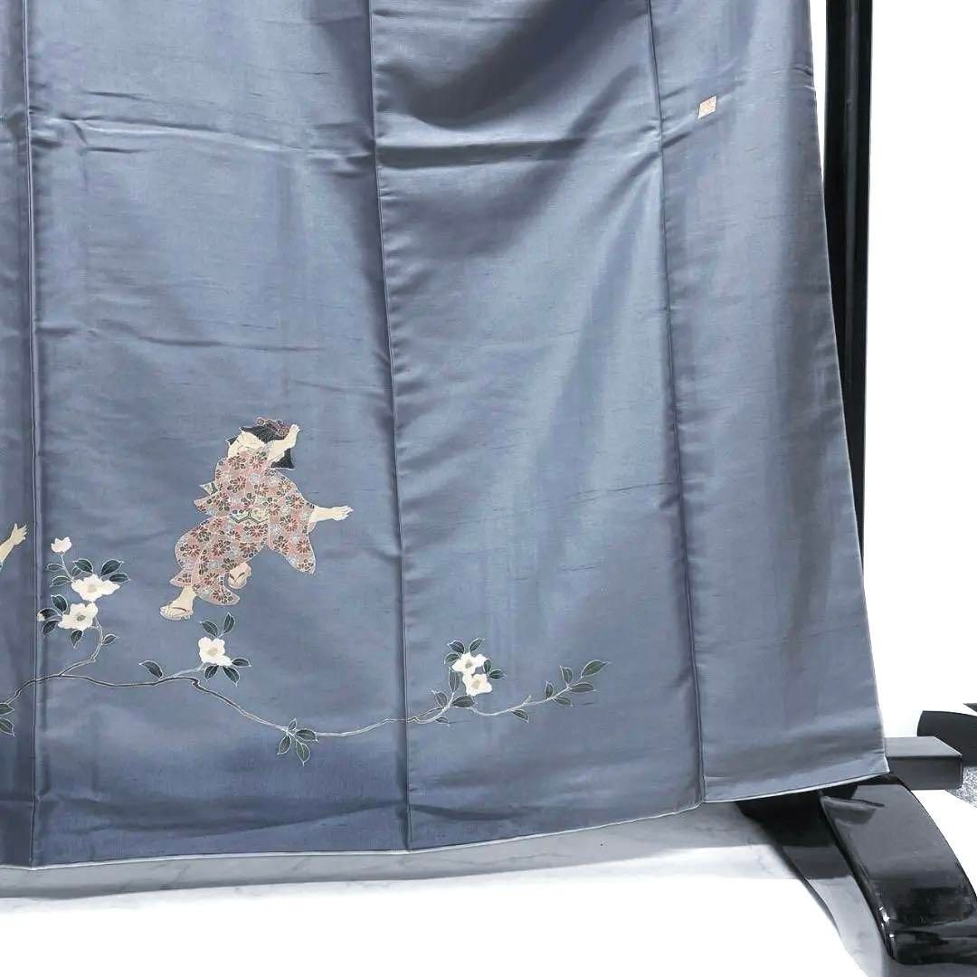 付け下げ 作家もの 白山紬 京加賀友禅 童 椿 着物 053a p