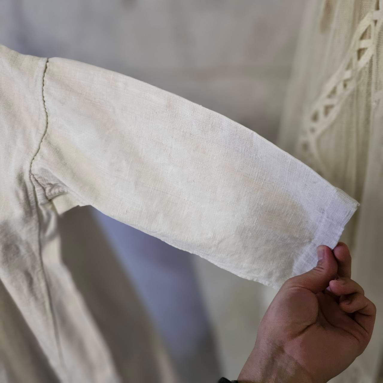 アンティークリネン　モノグラム刺繍　ワンピース ツハル モノグラム刺繍ワンピース新品ベージュ 完売 麻 リネン