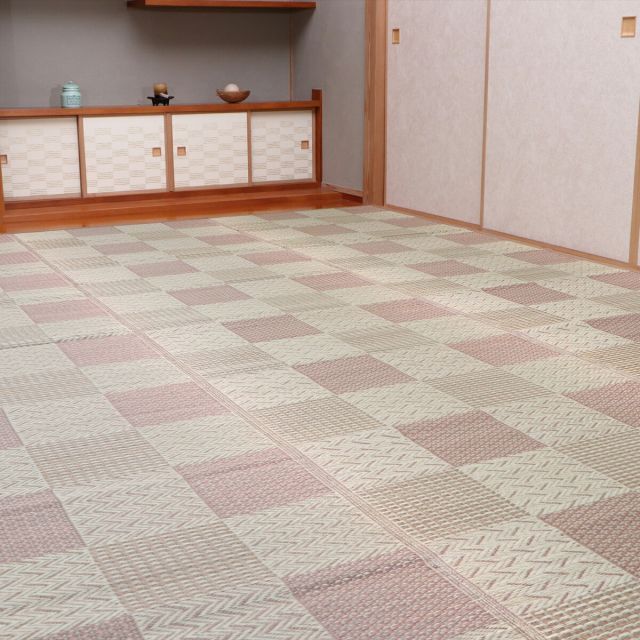 イケヒコ 国産い草 花ござ 上敷き 草千里 ベージュ 約87×174cm(江戸間1畳)　カーペット ラグ 