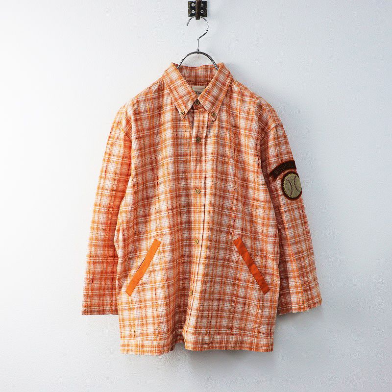 KarlHelmut メンズ　オレンジチェックシャツ カールヘルム Karl Helmut ワッペン チェック柄 長袖 ボタンダウン