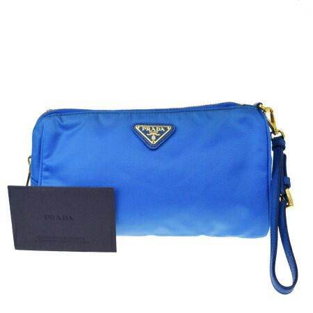 プラダ PRADA 販売 コスメポーチ 化粧 バッグ ブルー ナイロン レザー