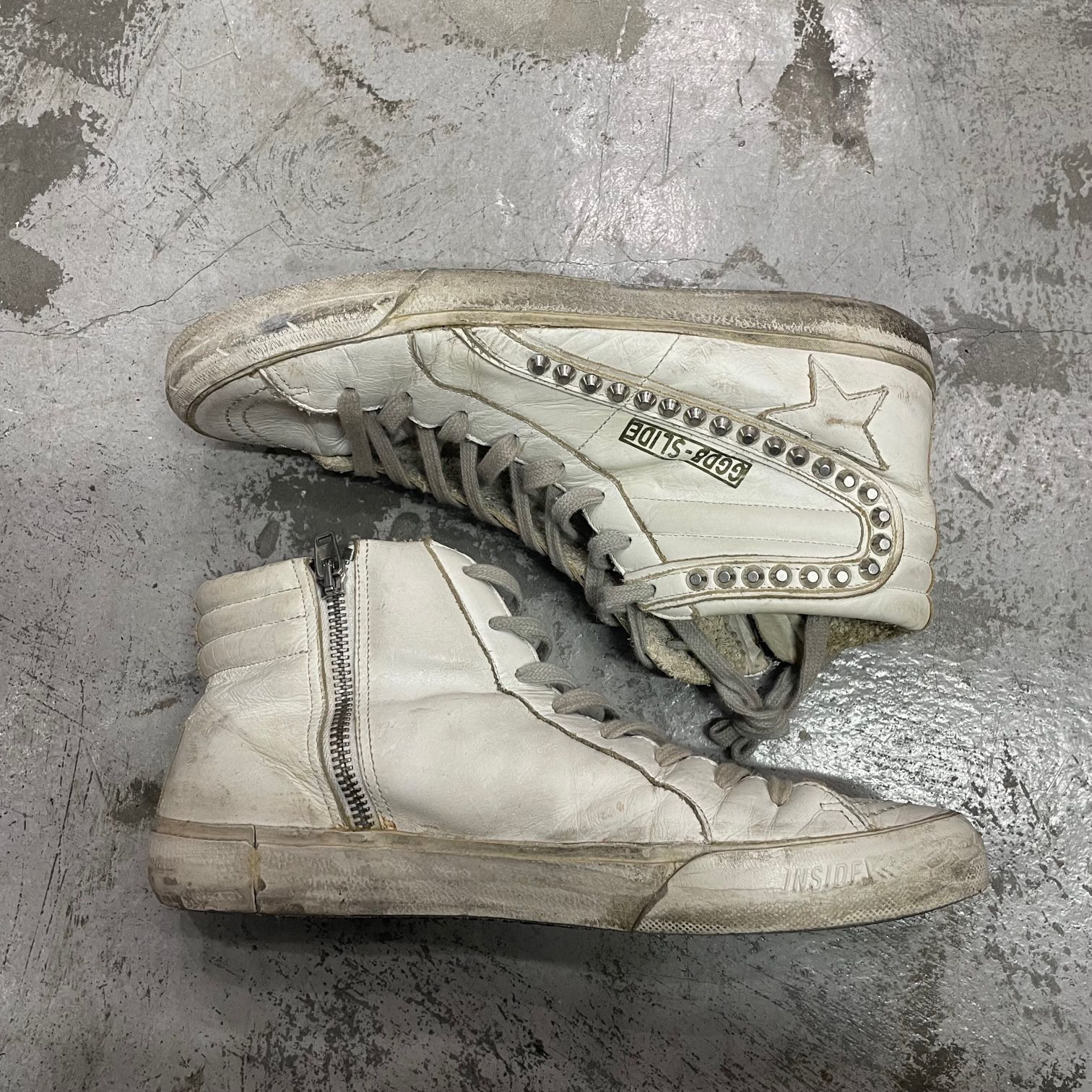GOLDEN GOOSE サイドジップ スタッズ レザー ハイカット スニーカー 